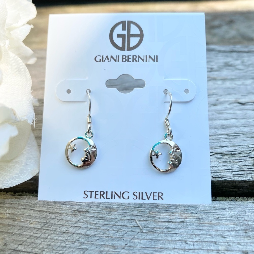 NWT GIANI BERNINI STERLING SILVER MOON STAR WIRE DROP EARRINGS